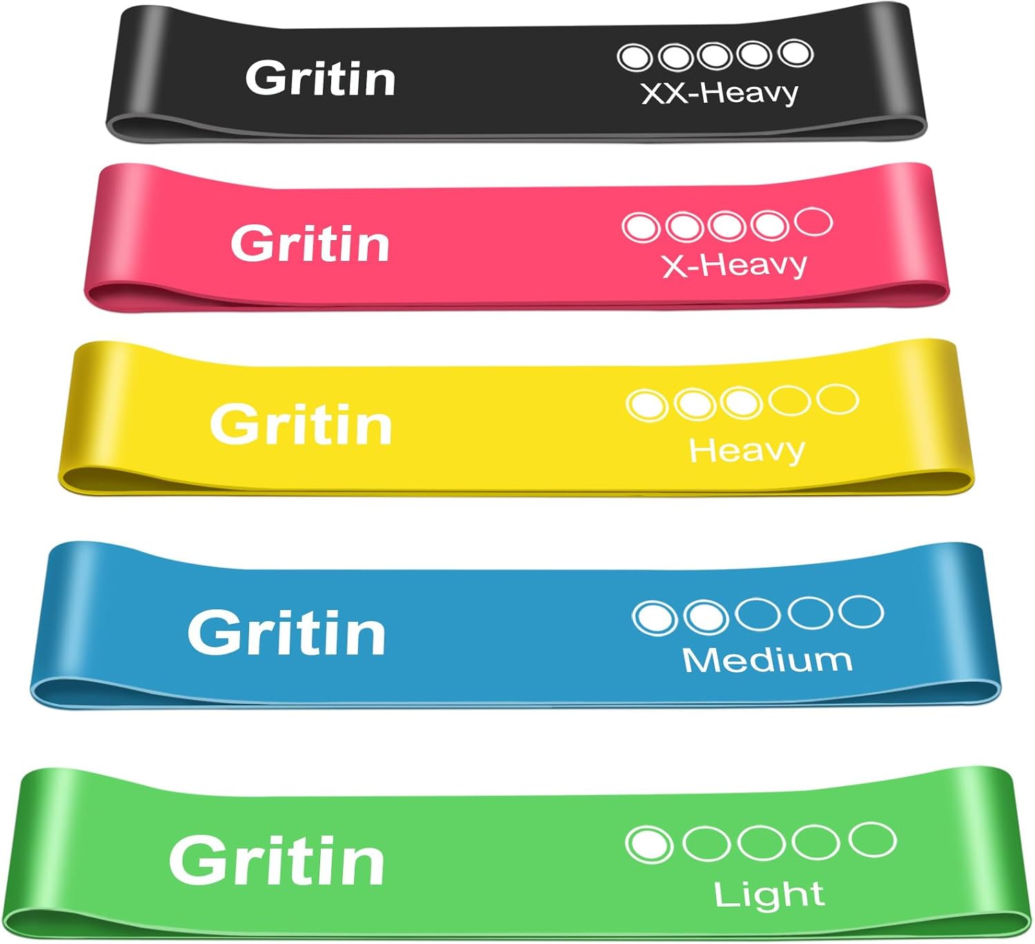 Professional Resistance Bands Set of 5 - Skin-Friendly Fitness Loop Bands with Varying Strength Levels and Travel Case - Perfect for Home, Gym, Yoga, and Training
