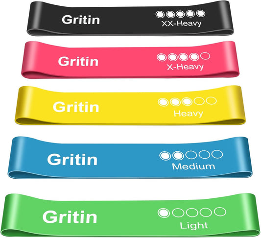 Professional Resistance Bands Set of 5 - Skin-Friendly Fitness Loop Bands with Varying Strength Levels and Travel Case - Perfect for Home, Gym, Yoga, and Training